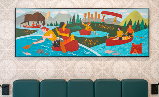 Artwork by Jason Thompson displayed in a guest room at The Dorothy Motel