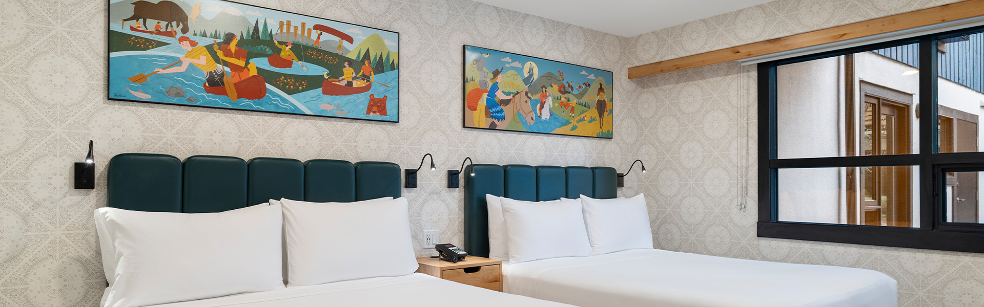 Superior hotel room with two queen beds at The Dorothy Motel in Banff